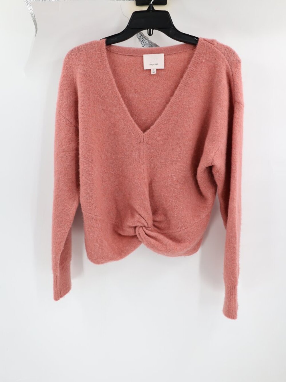 CINQ a SEPT Sweater Womens Large Alisa Twist Hem V-Neck Wool Acrylic Blend soft